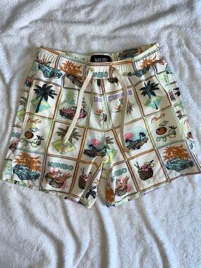 Malibu Cream Tropical Print Athletic Men’s Swim Shorts size M
